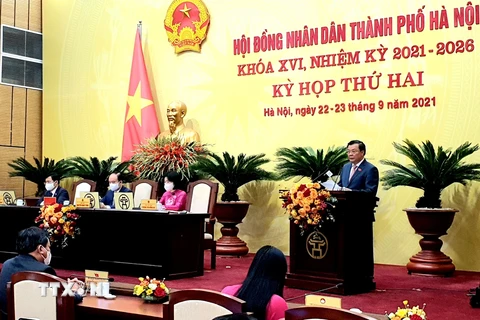 Toàn cảnh kỳ họp thứ 2 Hội đồng Nhân dân thành phố Hà Nội khóa XVI. (Ảnh: Nguyễn Dũng/TTXVN) 