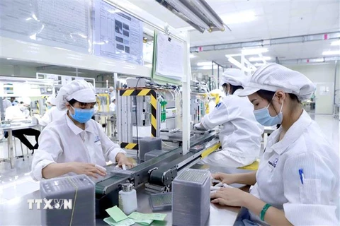 Sản xuất linh kiện điện tử tại Công ty Youngbag ViiNa khu Công nghiệp Bình Xuyên, Vĩnh Phúc. (Ảnh: TTXVN) 