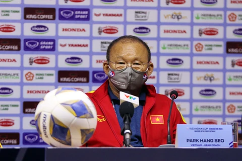 Huấn luyện viên Park Hang-seo ở buổi họp báo. (Nguồn: VFF) 
