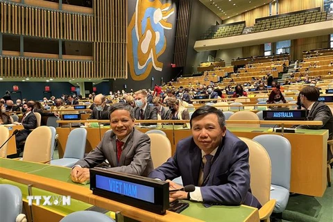 Đại sứ Nguyễn Hồng Thao (trái) tại cuộc bầu cử. (Ảnh: Khắc Hiếu/TTXVN) 
