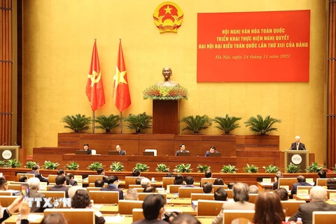 Tổng Bí thư Nguyễn Phú Trọng phát biểu chỉ đạo hội nghị. (Ảnh: Trí Dũng/TTXVN) 