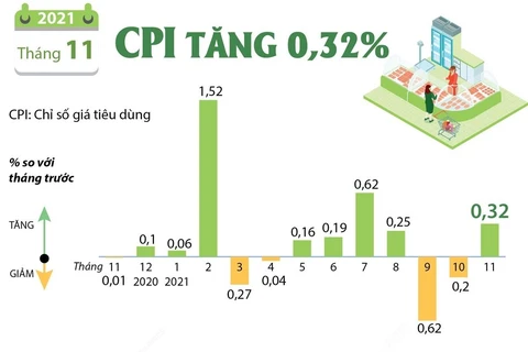 [Infographics] Chỉ số giá tiêu dùng tháng 11 tăng 0,32%