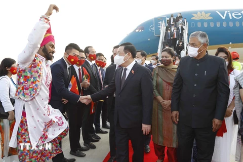 Lễ đón Chủ tịch Quốc hội Vương Đình Huệ tại sân bay quân sự Palam, New Delhi. (Ảnh: Doãn Tấn/TTXVN) 