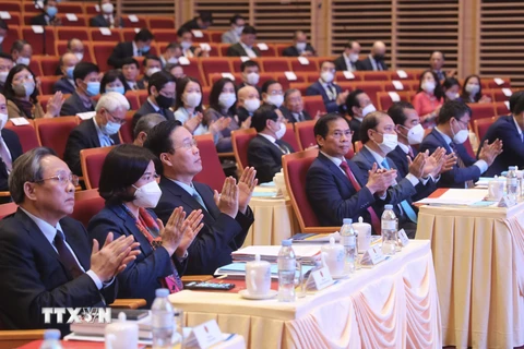 Thường trực Ban Bí thư Võ Văn Thưởng, Bộ trưởng Bộ Ngoại giao Bùi Thanh Sơn dự phiên họp. (Ảnh: Lâm Khánh/TTXVN) 