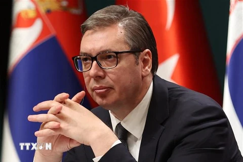 Tổng thống Aleksandar Vucic tại cuộc họp báo trong chuyến thăm Ankara, Thổ Nhĩ Kỳ, ngày 18/1/2022. (Ảnh: AFP/TTXVN) 