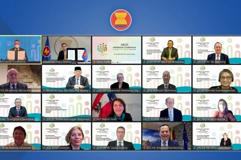 Quang cảnh hội nghị trực tuyến giữa các quan chức ASEAN và OECD. (Nguồn: asean.org) 