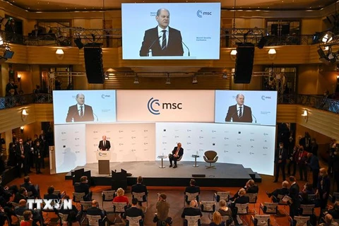 Thủ tướng Đức Olaf Scholz phát biểu tại Hội nghị An ninh Munich ở Munich (Đức) ngày 19/2/2022. (Ảnh: AFP/TTXVN) 