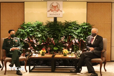 Bộ trưởng Quốc phòng Phan Văn Giang hội đàm với Bộ trưởng Quốc phòng Ng Eng Hen. (Ảnh: Lê Dương/TTXVN) 