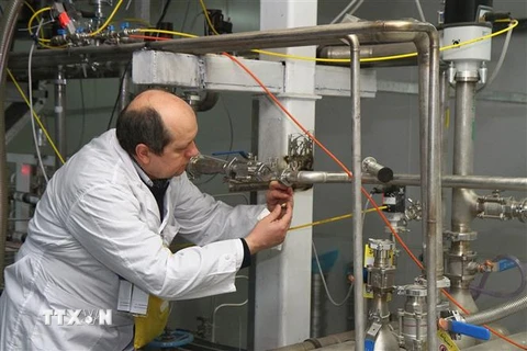 Thành viên Tổ chức năng lượng nguyên tử quốc tế (IAEA) dừng hoạt động làm giàu urani tại cơ sở hạt nhân Natanz của Iran, ngày 20/1/2014. (Ảnh: TTXVN phát) 