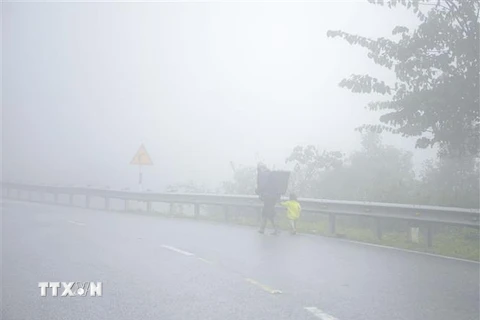 Trời rét kèm theo sương mù bao phủ trên các vùng núi cao Điện Biên. (Ảnh: Xuân Tư/TTXVN) 
