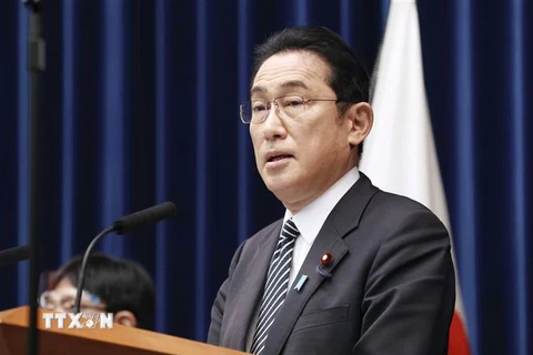 Thủ tướng Nhật Bản Fumio Kishida trong cuộc họp báo tại Tokyo ngày 17/2/2022. (Ảnh: Kyodo/TTXVN) 