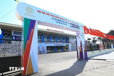 Nhà thi đấu Gia Lâm - địa điểm tổ chức thi đấu môn Vật tại SEA Games 31. (Ảnh: TTXVN) 