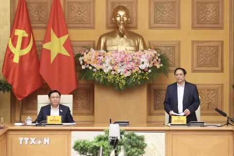 Thủ tướng Phạm Minh Chính phát biểu tại cuộc họp với Đảng đoàn Quốc hội. (Ảnh: Dương Giang/TTXVN) 