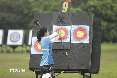 Môn bắn cung tại SEA Games 31 diễn ra từ ngày 15 đến 19/5 tại trường bắn nằm trong Trung tâm huấn luyện thể thao Quốc gia (Hà Nội). (Ảnh: TTXVN)