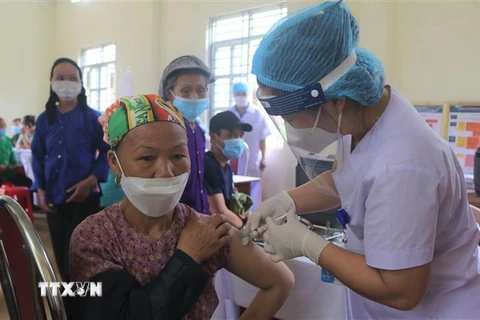 Tiêm mũi 3 vaccine phòng COVID-19 cho đồng bào dân tộc thiểu số ở xã Thượng Thôn, huyện Hà Quảng, tỉnh Cao Bằng. (Ảnh: Chu Hiệu/TTXVN) 