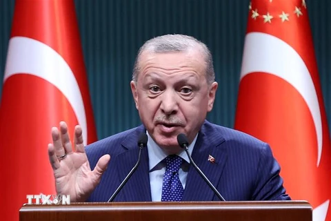 Tổng thống Thổ Nhĩ Kỳ Recep Tayyip Erdogan phát biểu tại Ankara. (Ảnh: AFP/TTXVN) 