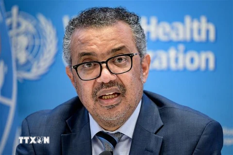 Tổng Giám đốc Tổ chức Y tế thế giới (WHO) Tedros Adhanom Ghebreyesus tại cuộc họp báo ở Geneva, Thụy Sĩ. (Ảnh: AFP/TTXVN) 