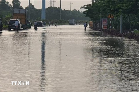 Đường giao thông trong khu công nghiệp huyện Bình Xuyên, tỉnh Vĩnh Phúc bị mưa lũ gây ngập. (Ảnh: Nguyễn Trọng Lịch/TTXVN) 