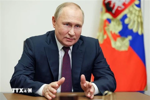 Tổng thống Vladimir Putin phát biểu tại cuộc họp ở Moskva, ngày 1/6/2022. (Ảnh: AFP/TTXVN) 