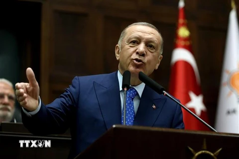 Tổng thống Thổ Nhĩ Kỳ Recep Tayyip Erdogan phát biểu tại Ankara ngày 18/5/2022. (Ảnh: THX/TTXVN) 