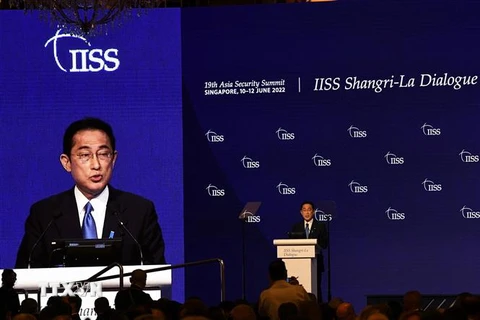 Thủ tướng Nhật Bản Kishida Fumio phát biểu tại Đối thoại Shangri-La 2022, ngày 10/6/2022. (Ảnh: AFP/TTXVN) 