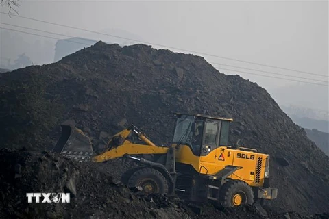 Vận chuyển than tại mỏ than ở Singrauli, bang Madhya Pradesh, Ấn Độ. (Ảnh: AFP/TTXVN) 