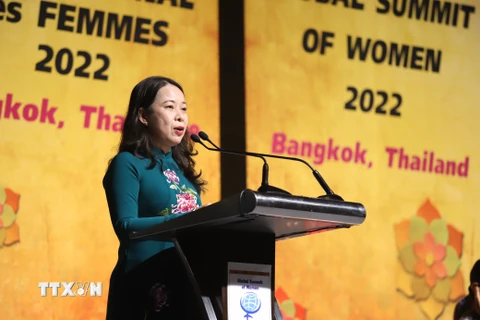 Phó Chủ tịch nước Võ Thị Ánh Xuân phát biểu tại Lễ Khai mạc Hội nghị Thượng đỉnh Phụ nữ Toàn cầu năm 2022. (Ảnh: Ngọc Quang/TTXVN) 