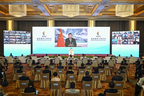 Chủ tịch Trung Quốc Tập Cận Bình phát biểu trực tuyến tại lễ khai mạc Diễn đàn Doanh nghiệp BRICS, ngày 22/6/2022. (Ảnh: THX/TTXVN) 