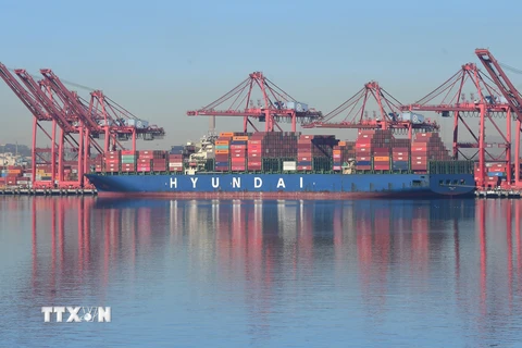Quang cảnh cảng container Long Beach, Mỹ. (Ảnh: AFP/TTXVN) 
