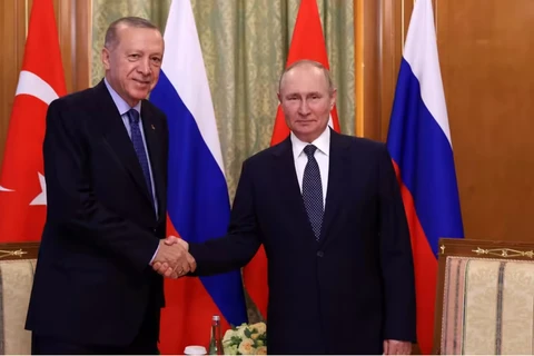 Tổng thống Thổ Nhĩ Kỳ Recep Tayyip Erdogan và người đồng cấp Nga Vladimir Putin. (Nguồn: AFP/Getty Images) 