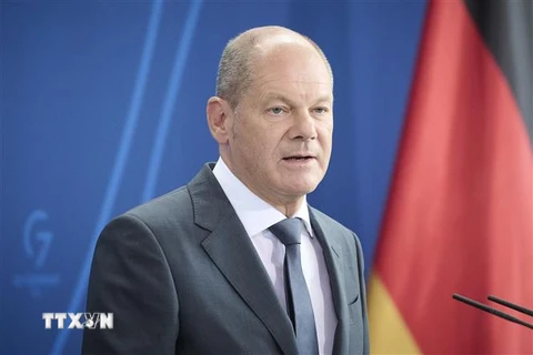 Thủ tướng Đức Olaf Scholz trong cuộc họp báo ở Berlin ngày 22/7/2022. (Ảnh: AFP/TTXVN) 