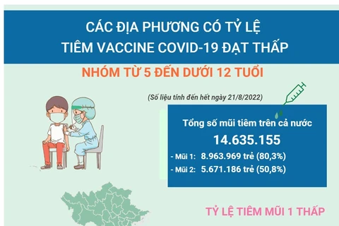 Các địa phương có tỷ lệ tiêm vaccine thấp ở nhóm từ 5 đến dưới 12 tuổi