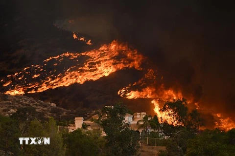 Khói lửa bốc lên từ đám cháy rừng gây ra bởi nắng nóng nghiêm trọng tại bang California, Mỹ ngày 7/9/2022. (Ảnh: AFP/TTXVN) 