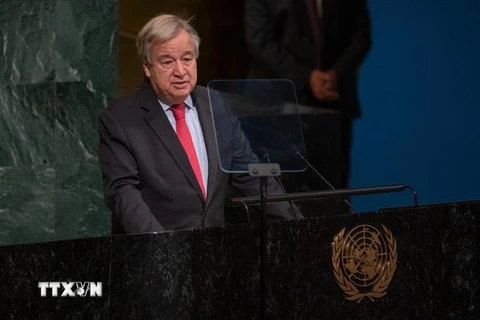 Tổng thư ký Liên hợp quốc Antonio Guterres phát biểu tại cuộc họp Đại hội đồng Liên hợp quốc ở New York, Mỹ, ngày 7/10/2022. (Ảnh: THX/ TTXVN) 