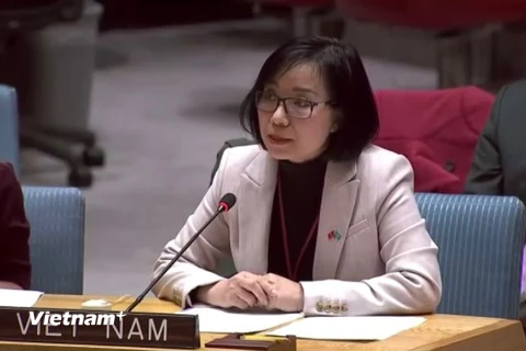 Đại sứ Nguyễn Phương Trà, Đại biện lâm thời Phái đoàn thường trực Việt Nam tại Liên hợp quốc, phát biểu tại sự kiện. (Ảnh: Vũ Hiếu/Vietnam+) 