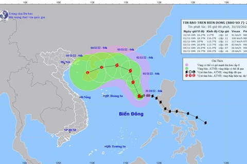 Vị trí và đường đi của bão số 7. (Nguồn: Trung tâm Dự báo Khí tượng Thủy văn Quốc gia) 