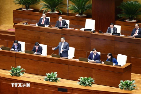 Thủ tướng Phạm Minh Chính trả lời chất vấn của đại biểu Quốc hội. (Ảnh: Doãn Tấn/TTXVN) 