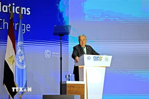 Tổng Thư ký Liên hợp quốc Antonio Guterres phát biểu tại COP27 ở thành phố Sharm El-Sheikh, Ai Cập ngày 7/11/2022. (Ảnh: AFP/TTXVN) 
