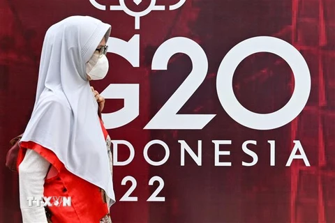 Biểu tượng Hội nghị thượng đỉnh G20 tại Jakarta, Indonesia ngày 8/11/2022. (Ảnh: AFP/TTXVN) 