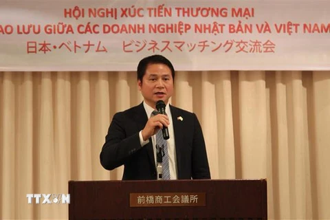 Tham tán Thương mại Việt Nam tại Nhật Bản Tạ Đức Minh phát biểu tại hội nghị. (Ảnh: Đào Thanh Tùng/TTXVN) 