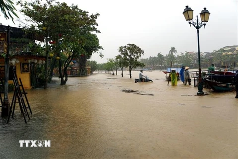 Nước sông Hoài dâng ngập đường Bạch Đằng, Hội An. (Ảnh: Trịnh Bang Nhiệm/TTXVN) 