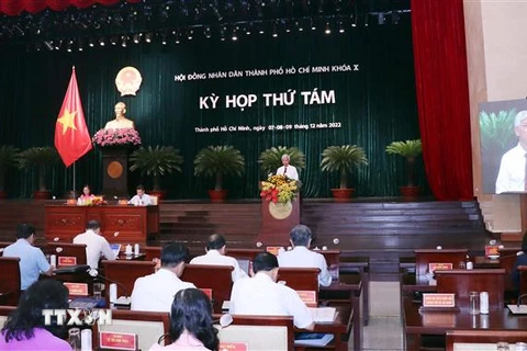 Quang cảnh buổi làm việc thứ 3 Kỳ họp thứ 8, Hội đồng Nhân dân Thành phố Hồ Chí Minh khóa X. (Ảnh: Xuân Khu/TTXVN)