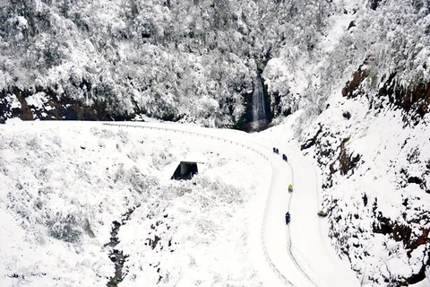 Con đường lên Sapa ngập trắng trong băng. (Nguồn: Vietnam+) 