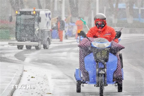 Tuyết rơi dày đặc tại tỉnh Sơn Đông, Trung Quốc, ngày 30/11/2022. (Ảnh: AFP/TTXVN)