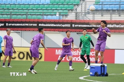 Các cầu thủ đội tuyển Việt Nam tập luyện. (Nguồn: AFP/TTXVN)