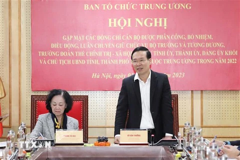 Ông Võ Văn Thưởng, Ủy viên Bộ Chính trị, Thường trực Ban Bí thư, phát biểu chỉ đạo hội nghị. (Ảnh: Phương Hoa/TTXVN)