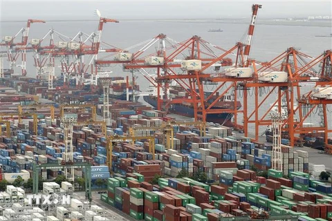 Cảng container Tokyo ở Koto, Nhật Bản. (Ảnh: Kyodo/TTXVN)