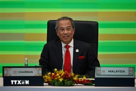 Ông Muhyiddin Yassin, khi đang giữ chức Thủ tướng Malaysia, tham dự một hội nghị trực tuyến tại Kuala Lumpur ngày 20/11/2020. (Ảnh: AFP/TTXVN) 