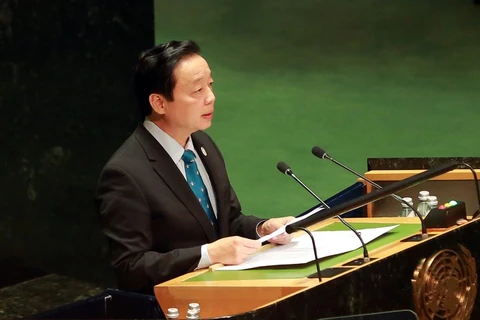 Phó Thủ tướng Chính phủ Trần Hồng Hà phát biểu tại phiên khai mạc Hội nghị Nước Liên hợp quốc năm 2023. (Nguồn: Báo Chính phủ)