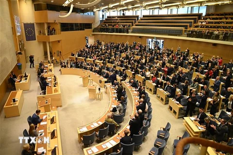 Dự luật gia nhập NATO của Thụy Điển được Quốc hội nước này thông qua với 296 phiếu ủng hộ và 37 phiếu chống. (Ảnh: AFP/TTXVN)